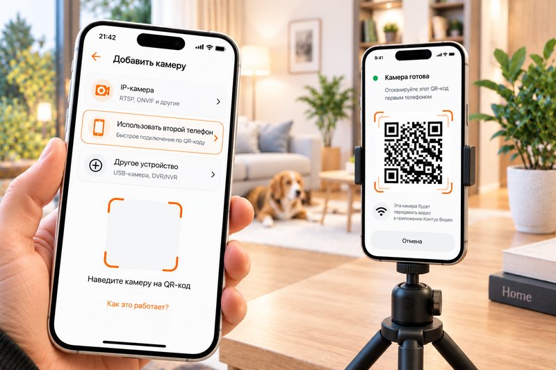 Старый смартфон на штативе работает как камера